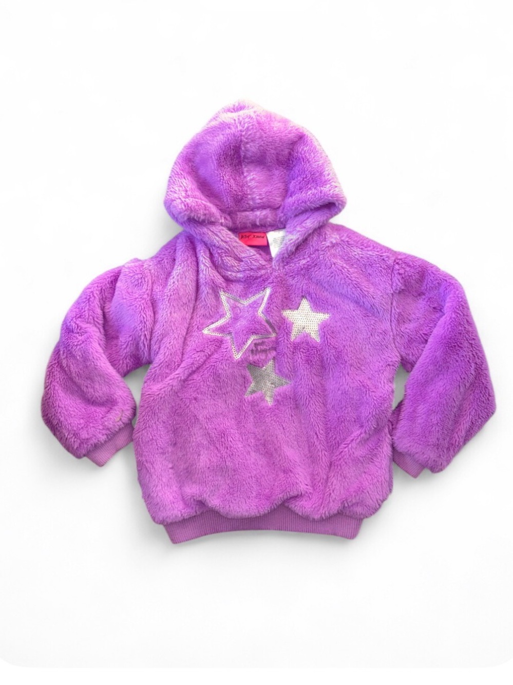 Betsey Johnson Purple Plush Hoodie with Star Appliqués - Kids